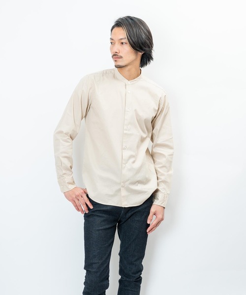 garsonwave（ギャルソンウェーブ）の「日本製洗いざらしコットンブロードノーカラーシャツ ナノファイン加工(GW)（シャツ/ブラウス・メンズ・シルバーグレー/ワインレッド/ライトピンク/ベージュ/ホワイト/ブラック/ネイビー/オリーブ/ブラック系/グリーン・LL/L/M）」の20枚目の写真