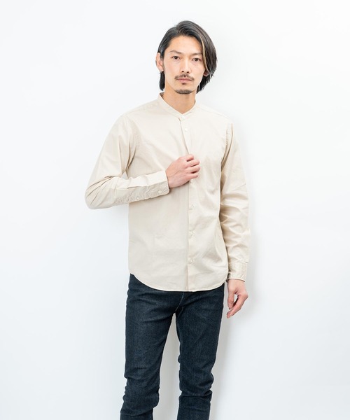 garsonwave（ギャルソンウェーブ）の「日本製洗いざらしコットンブロードノーカラーシャツ ナノファイン加工(GW)（シャツ/ブラウス・メンズ・シルバーグレー/ワインレッド/ライトピンク/ベージュ/ホワイト/ブラック/ネイビー/オリーブ/ブラック系/グリーン・LL/L/M）」の21枚目の写真