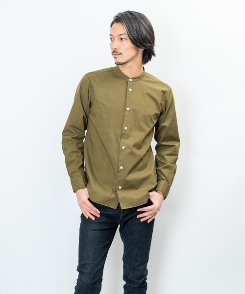 garsonwave（ギャルソンウェーブ）の「日本製洗いざらしコットンブロードノーカラーシャツ ナノファイン加工(GW)（シャツ/ブラウス・メンズ・シルバーグレー/ワインレッド/ライトピンク/ベージュ/ホワイト/ブラック/ネイビー/オリーブ/ブラック系/グリーン・LL/L/M）」の22枚目の写真