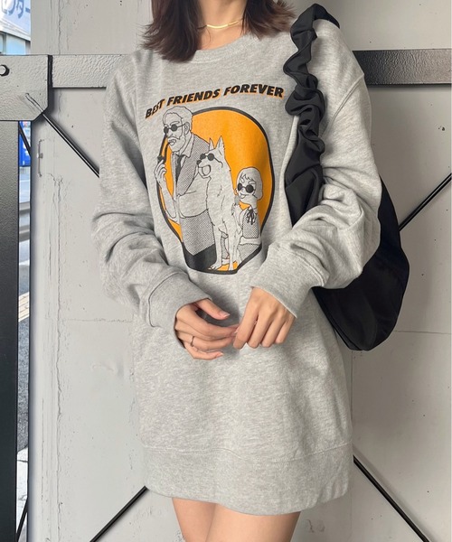 MODISH GAZE(モディシュガゼ)の「【MODISH GAZE】BEST FRIENDS FOREVERサークルプリント裏毛トレーナー(CP)(スウェット・レディース・杢グレー・L)」の9枚目の写真