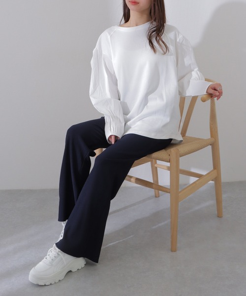 Lace Ladies(レースレディース)の「ソリッドカラー バックゴム ハイウエスト フレア パンツ(スラックス・レディース・ネイビー/ブラック/グリーン/ベージュ・L/M/S)」の14枚目の写真