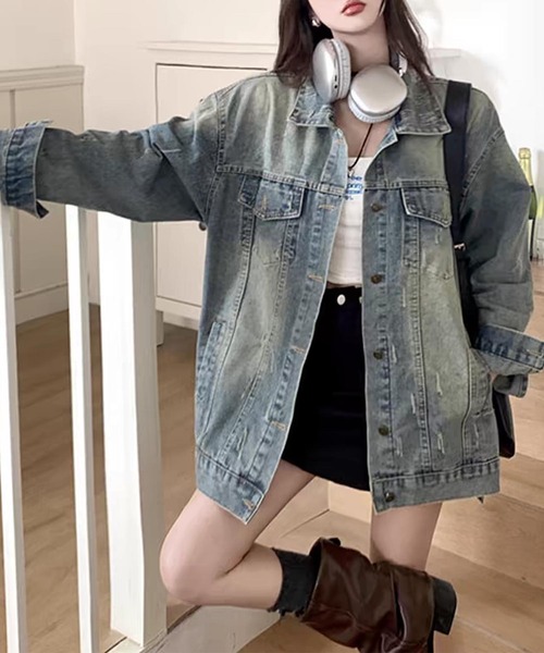aimoha(アイモハ)の「ヴィンテージライク オーバーサイズデニムジャケット(デニムジャケット・レディース・ブルー・MEDIUM/SMALL/LARGE)」の14枚目の写真