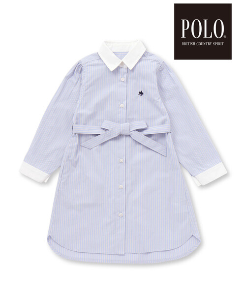 SLAP SLIP(スラップスリップ)の「【POLO BCS(ポロ・ビーシーエス)×SLAP SLIPコラボ】【お揃い】ベルト付き襟カフスバイカラーストライプ柄シャツワンピース(80~130cm)(シャツワンピース・キッズ・ピンク系その他/ブルー系その他・80cm/90cm/110cm/100cm/120cm/130cm)」の1枚目の写真