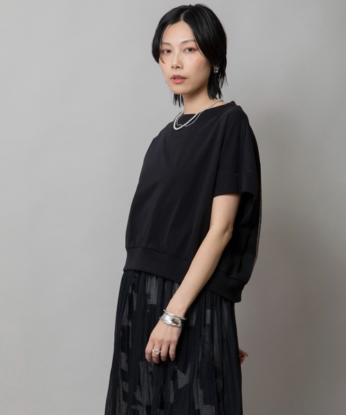 【美品】ワンダフルワールド ドットチュール オーバーベスト ブラック WEB限定】花刺繍チュールカットプルオーバー