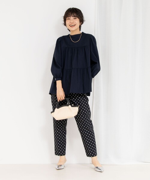 NOLLEY’S(ノーリーズ)の「ちりめんタイプライター2WAYギャザーブラウス(シャツ/ブラウス・レディース・ネイビー/オフホワイト/ピンク・38)」の15枚目の写真
