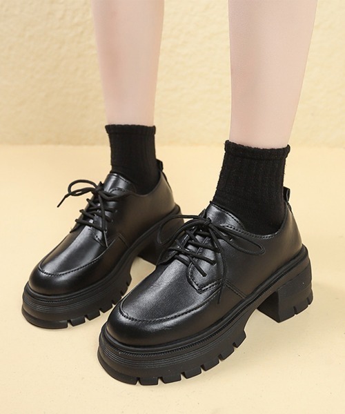 Miniministore（ミニミニストア）の「ローファー レディース 厚底 編み上げ（ローファー・レディース・ブラック系1/ブラック系2・23.5cm/25.0cm/24.0cm/23.0cm/22.5cm/24.5cm）」の2枚目の写真