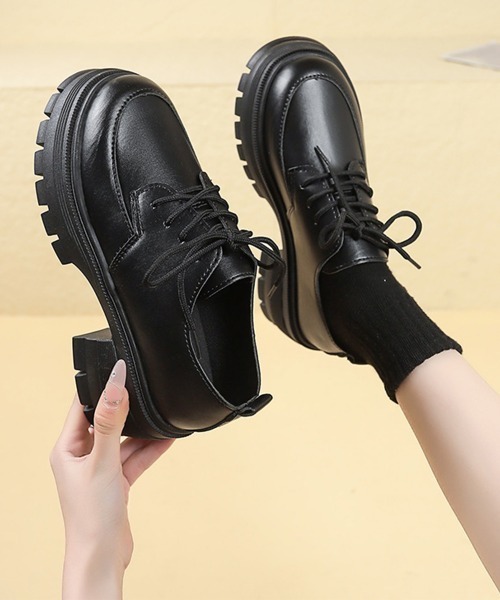 Miniministore（ミニミニストア）の「ローファー レディース 厚底 編み上げ（ローファー・レディース・ブラック系1/ブラック系2・23.5cm/25.0cm/24.0cm/23.0cm/22.5cm/24.5cm）」の3枚目の写真