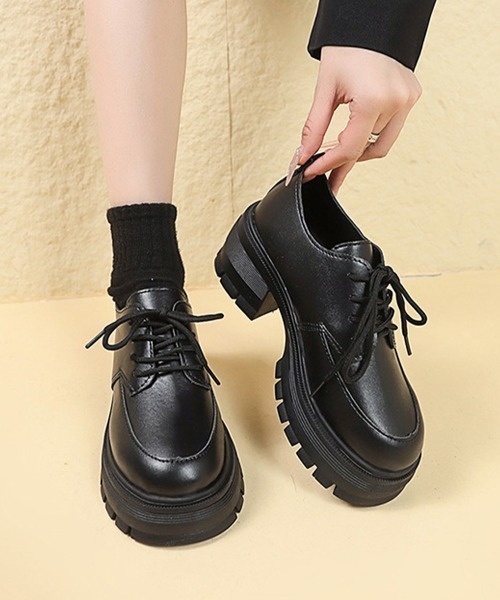 Miniministore（ミニミニストア）の「ローファー レディース 厚底 編み上げ（ローファー・レディース・ブラック系1/ブラック系2・23.5cm/25.0cm/24.0cm/23.0cm/22.5cm/24.5cm）」の4枚目の写真