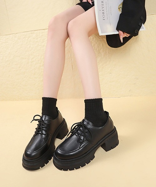 Miniministore（ミニミニストア）の「ローファー レディース 厚底 編み上げ（ローファー・レディース・ブラック系1/ブラック系2・23.5cm/25.0cm/24.0cm/23.0cm/22.5cm/24.5cm）」の5枚目の写真