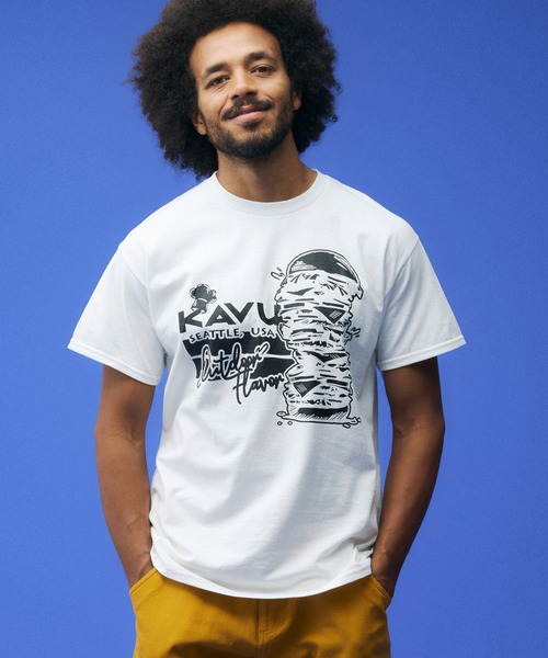 KAVU(カブー)の「KAVU/カブー Burger Tee/バーガーティー(Tシャツ/カットソー・メンズ・ホワイト/ナチュラル/ネイビー/ロイヤルブルー・MEDIUM/LARGE/X-LARGE)」の1枚目の写真