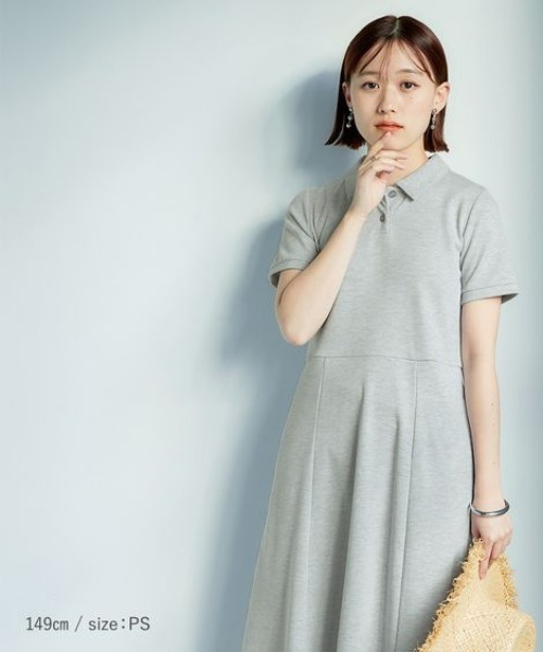 慈雨（ジウ）半袖ワンピース　サイズ40 個性的　日本製 セール】小さいサイズ 吸汗速乾・UVカットポロマキシワンピース