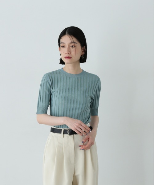 N.(N. Natural Beauty Basic)(エヌエヌナチュラルビューティーベーシック)の「半袖微配色リブニット(ニット/セーター・レディース・ネイビー/オフホワイト/グリーン・MEDIUM)」の16枚目の写真