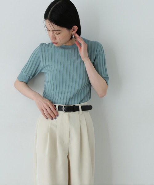 N.(N. Natural Beauty Basic)(エヌエヌナチュラルビューティーベーシック)の「半袖微配色リブニット(ニット/セーター・レディース・ネイビー/オフホワイト/グリーン・MEDIUM)」の17枚目の写真