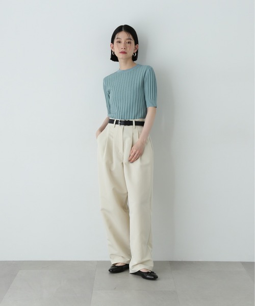 N.(N. Natural Beauty Basic)(エヌエヌナチュラルビューティーベーシック)の「半袖微配色リブニット(ニット/セーター・レディース・ネイビー/オフホワイト/グリーン・MEDIUM)」の19枚目の写真