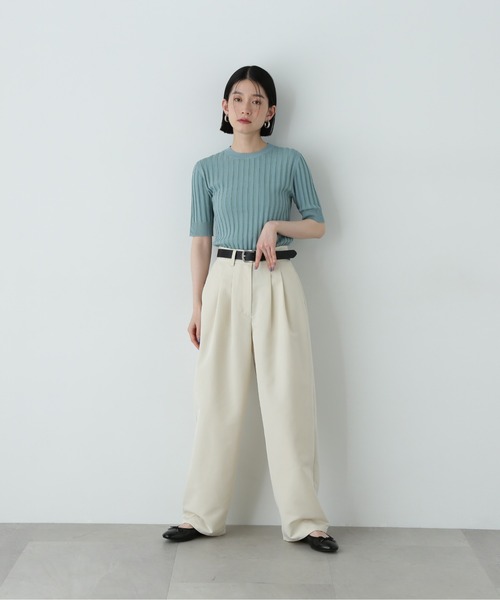 N.(N. Natural Beauty Basic)(エヌエヌナチュラルビューティーベーシック)の「半袖微配色リブニット(ニット/セーター・レディース・ネイビー/オフホワイト/グリーン・MEDIUM)」の20枚目の写真