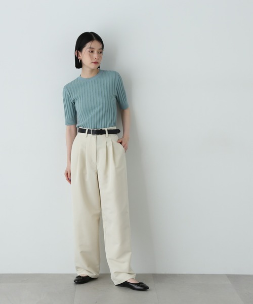 N.(N. Natural Beauty Basic)(エヌエヌナチュラルビューティーベーシック)の「半袖微配色リブニット(ニット/セーター・レディース・ネイビー/オフホワイト/グリーン・MEDIUM)」の21枚目の写真