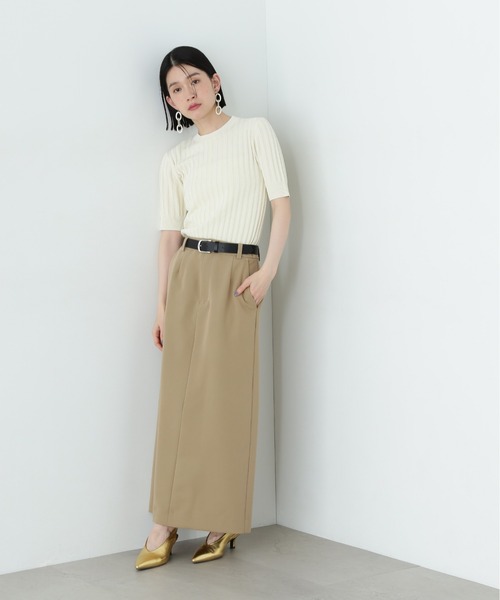 N.(N. Natural Beauty Basic)(エヌエヌナチュラルビューティーベーシック)の「半袖微配色リブニット(ニット/セーター・レディース・ネイビー/オフホワイト/グリーン・MEDIUM)」の5枚目の写真