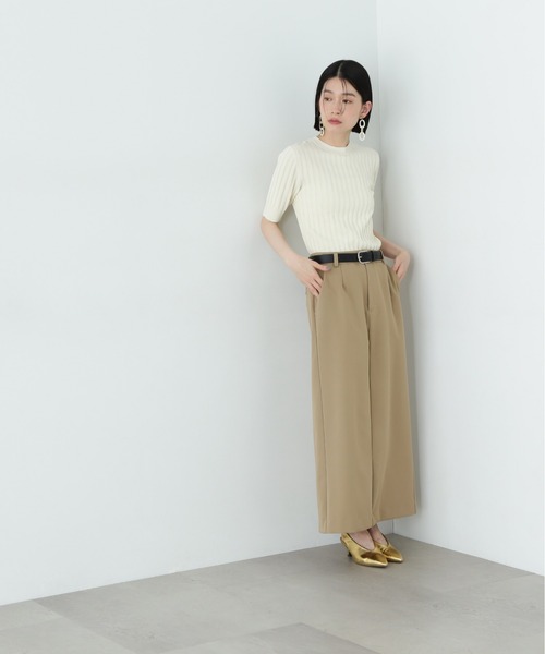 N.(N. Natural Beauty Basic)(エヌエヌナチュラルビューティーベーシック)の「半袖微配色リブニット(ニット/セーター・レディース・ネイビー/オフホワイト/グリーン・MEDIUM)」の6枚目の写真