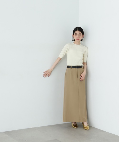 N.(N. Natural Beauty Basic)(エヌエヌナチュラルビューティーベーシック)の「半袖微配色リブニット(ニット/セーター・レディース・ネイビー/オフホワイト/グリーン・MEDIUM)」の8枚目の写真
