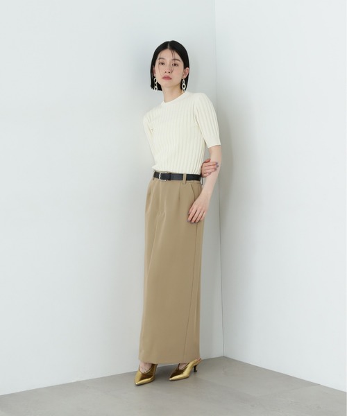 N.(N. Natural Beauty Basic)(エヌエヌナチュラルビューティーベーシック)の「半袖微配色リブニット(ニット/セーター・レディース・ネイビー/オフホワイト/グリーン・MEDIUM)」の9枚目の写真