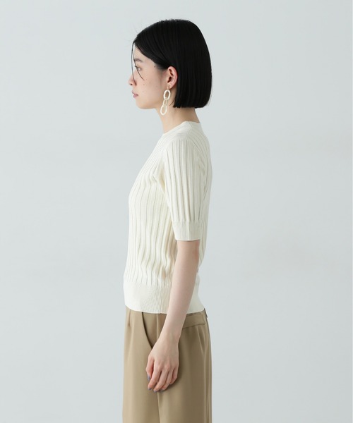 N.(N. Natural Beauty Basic)(エヌエヌナチュラルビューティーベーシック)の「半袖微配色リブニット(ニット/セーター・レディース・ネイビー/オフホワイト/グリーン・MEDIUM)」の11枚目の写真