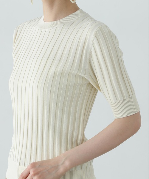 N.(N. Natural Beauty Basic)(エヌエヌナチュラルビューティーベーシック)の「半袖微配色リブニット(ニット/セーター・レディース・ネイビー/オフホワイト/グリーン・MEDIUM)」の14枚目の写真