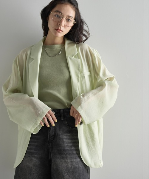 THE YOn(ザヨン)の「バックリボンスリットサマーシアーテーラードジャケット(テーラードジャケット・レディース・ナチュラル/ブラウン/ミント・FREE)」の8枚目の写真