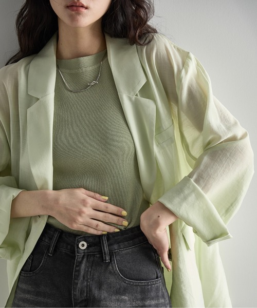 THE YOn(ザヨン)の「バックリボンスリットサマーシアーテーラードジャケット(テーラードジャケット・レディース・ナチュラル/ブラウン/ミント・FREE)」の12枚目の写真