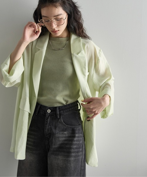 THE YOn(ザヨン)の「バックリボンスリットサマーシアーテーラードジャケット(テーラードジャケット・レディース・ナチュラル/ブラウン/ミント・FREE)」の13枚目の写真