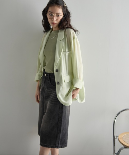 THE YOn(ザヨン)の「バックリボンスリットサマーシアーテーラードジャケット(テーラードジャケット・レディース・ナチュラル/ブラウン/ミント・FREE)」の14枚目の写真