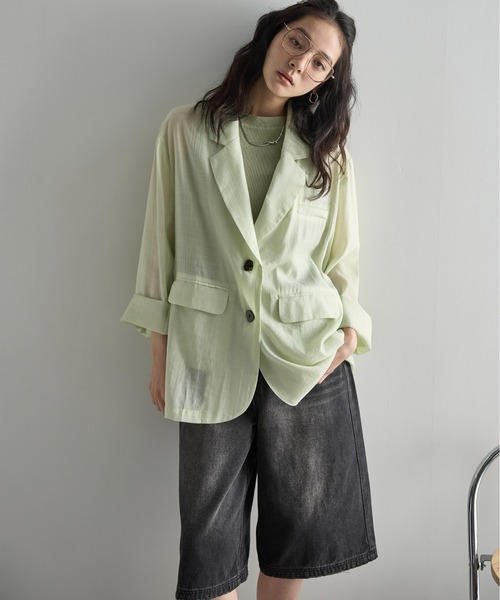 THE YOn(ザヨン)の「バックリボンスリットサマーシアーテーラードジャケット(テーラードジャケット・レディース・ナチュラル/ブラウン/ミント・FREE)」の18枚目の写真