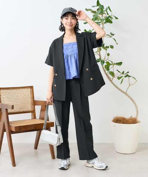 FREAK'S STORE(フリークスストア)の「接触冷感/UV リネンタッチ ショートスリーブ ジャケットセットアップ(セットアップ・レディース・グレー/オフホワイト/ブラック・MEDIUM/SMALL)」の7枚目の写真