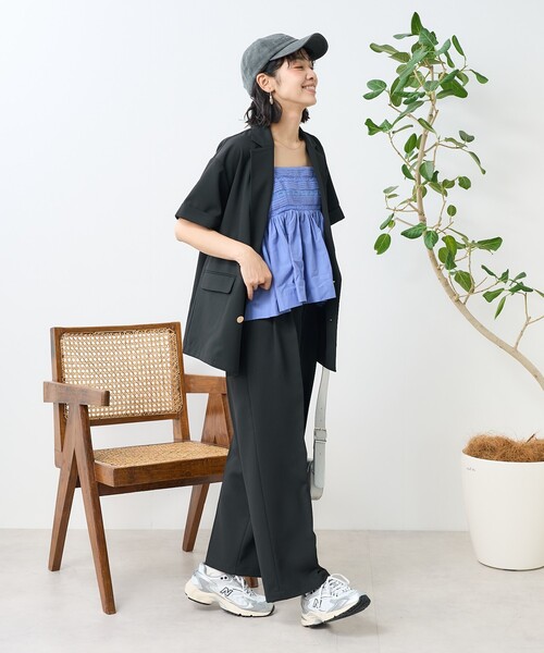 FREAK'S STORE(フリークスストア)の「接触冷感/UV リネンタッチ ショートスリーブ ジャケットセットアップ(セットアップ・レディース・グレー/オフホワイト/ブラック・MEDIUM/SMALL)」の8枚目の写真