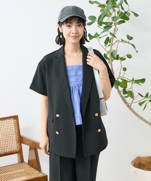 FREAK'S STORE(フリークスストア)の「接触冷感/UV リネンタッチ ショートスリーブ ジャケットセットアップ(セットアップ・レディース・グレー/オフホワイト/ブラック・MEDIUM/SMALL)」の10枚目の写真