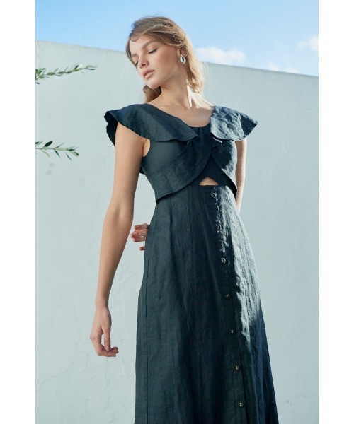 新品【EstellaK】 エステラケー リネン ラッフルクロス ワンピ ドレス セール】Coco Dress ラッフルクロスリネンドレス（ワンピース