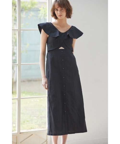 新品【EstellaK】 エステラケー リネン ラッフルクロス ワンピ ドレス セール】Coco Dress ラッフルクロスリネンドレス（ワンピース