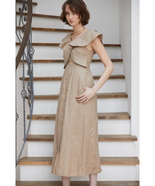 新品【EstellaK】 エステラケー リネン ラッフルクロス ワンピ ドレス セール】Coco Dress ラッフルクロスリネンドレス（ワンピース