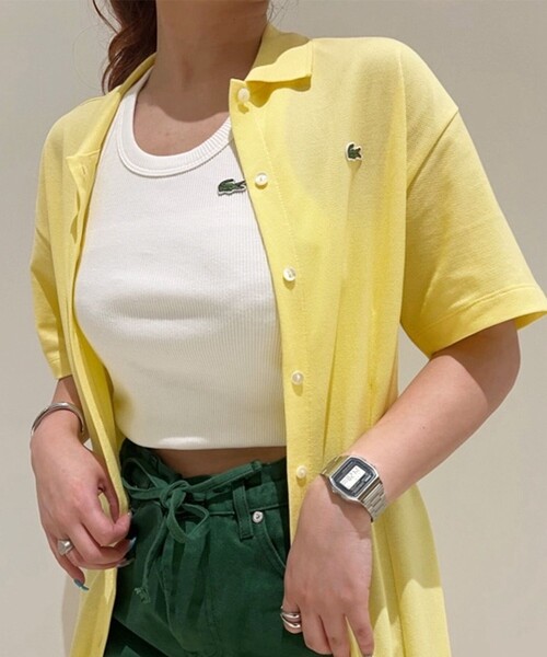 LACOSTE(ラコステ)の「ワンポイントロゴ エッセンシャルリブニットタンクトップ(タンクトップ・レディース・ホワイト/ブラック/ペールイエロー・36/34/40/38)」の4枚目の写真