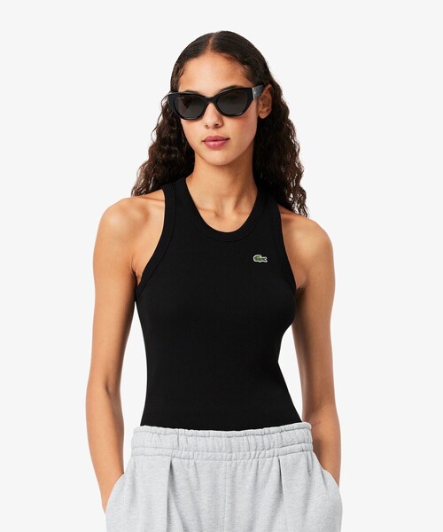 LACOSTE(ラコステ)の「ワンポイントロゴ エッセンシャルリブニットタンクトップ(タンクトップ・レディース・ホワイト/ブラック/ペールイエロー・36/34/40/38)」の2枚目の写真