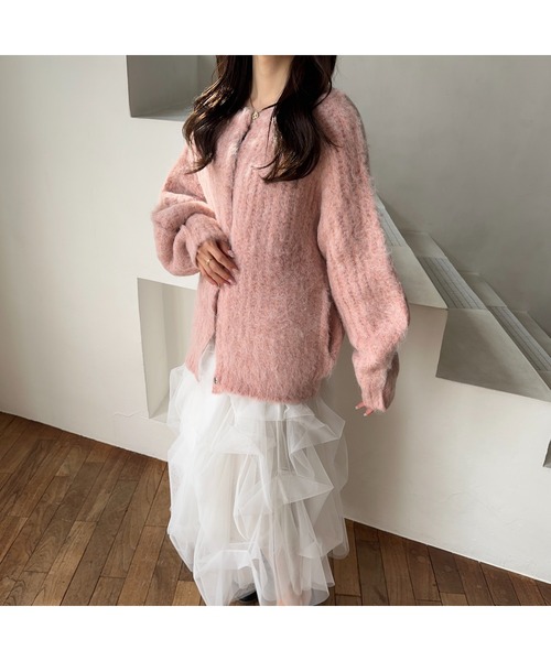 Ogue.（オグ）の「[ Ogue. ] shaggy cardigan outer（シャギーカーディガンアウター）（カーディガン/ボレロ・レディース・ピンク/ベージュ/オートミール・FREE）」の4枚目の写真