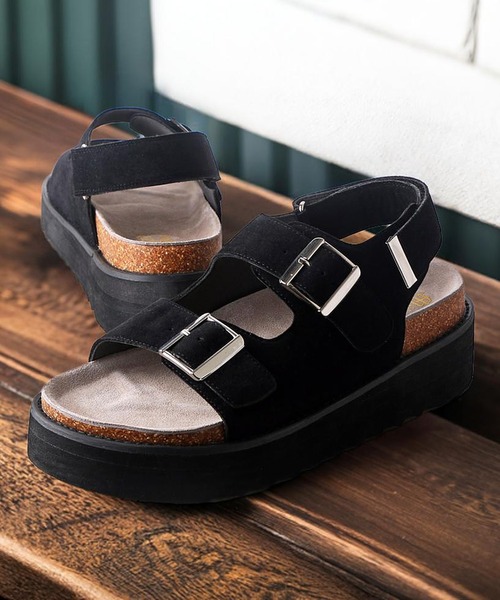 Midland FootWears（ミッドランド フットウエアーズ）の「＋5㎝ ハイソール ダブルベルト ボリューム デザインサンダル / Midland Footwears 000014（サンダル・メンズ・ブラック/ベージュ/ブラック系その他・S/M/L）」の4枚目の写真