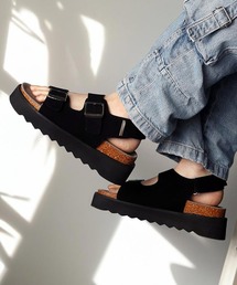 Midland FootWears（ミッドランド フットウエアーズ）の「+5cm ハイソール ダブルベルト ボリューム デザインサンダル   Midland Footwears 000014（サンダル）」