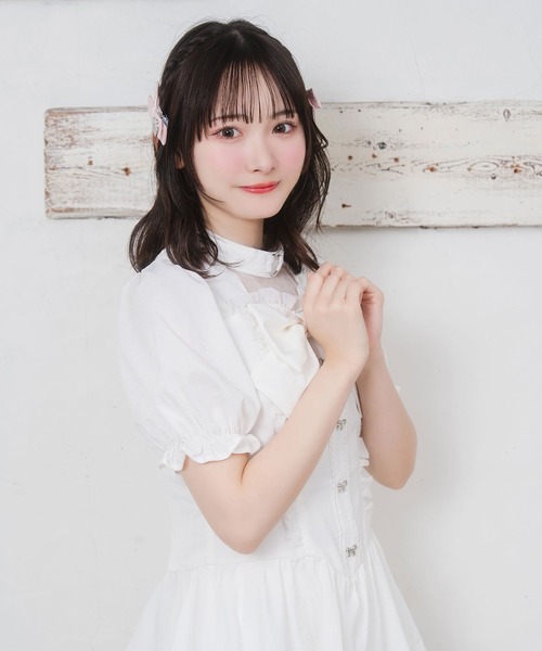 Honey Cinnamon(ハニーシナモン)の「ハートチョーカーリボンフリルセットアップ(セットアップ・レディース・ホワイト/ピンク・FREE)」の19枚目の写真