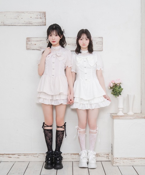Honey Cinnamon(ハニーシナモン)の「ハートチョーカーリボンフリルセットアップ(セットアップ・レディース・ホワイト/ピンク・FREE)」の10枚目の写真