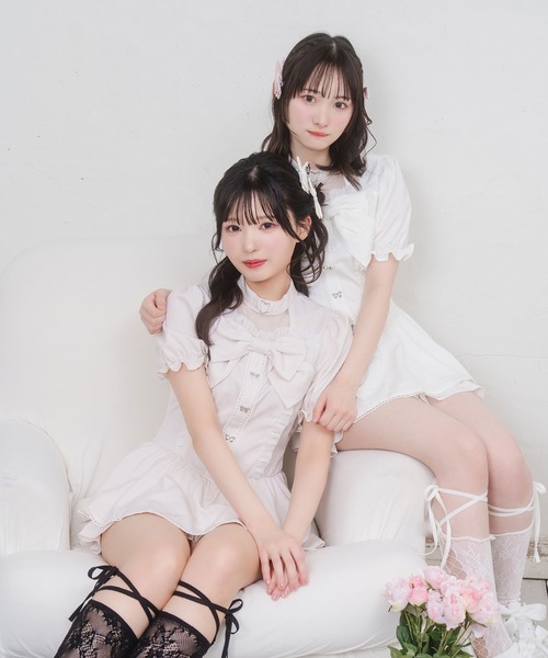 Honey Cinnamon(ハニーシナモン)の「ハートチョーカーリボンフリルセットアップ(セットアップ・レディース・ホワイト/ピンク・FREE)」の5枚目の写真