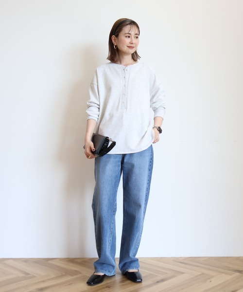 セール】ヘンリーネックラウンドミニ裏毛プルオーバー