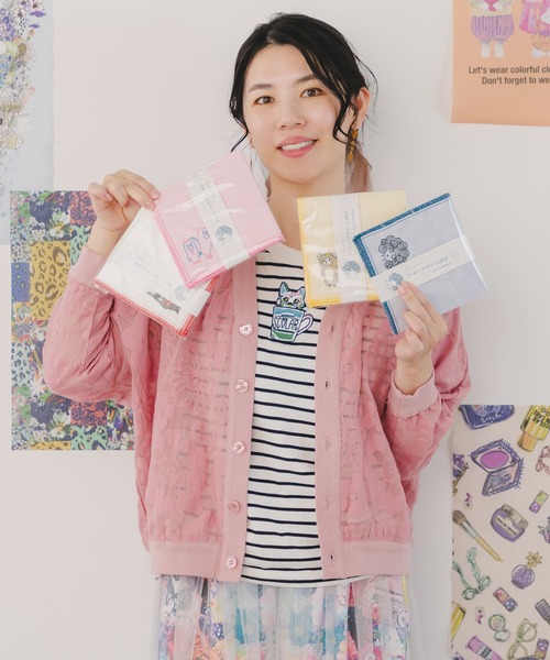 ScoLar(スカラー)の「651730:ScoLar刺繍 白雪はんかちふきん(ハンカチ/ハンドタオル・レディース・オフホワイト/ブルー/イエロー/ピンク・FREE)」の3枚目の写真