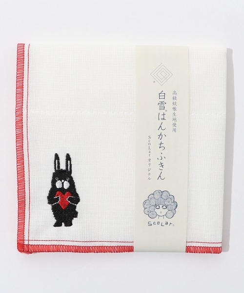 ScoLar(スカラー)の「651730:ScoLar刺繍 白雪はんかちふきん(ハンカチ/ハンドタオル・レディース・オフホワイト/ブルー/イエロー/ピンク・FREE)」の8枚目の写真