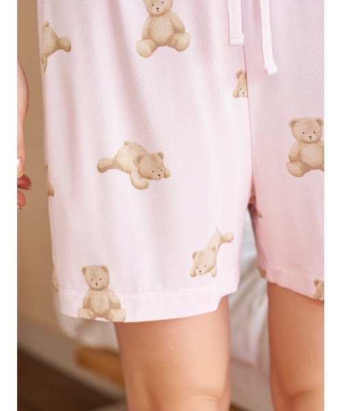 ジェラートピケ【接触冷感】ベアワンポイントTシャツ&ショートパンツセット　ピンク セール】【ONLINE限定】【接触冷感】ベアワンポイントTシャツ