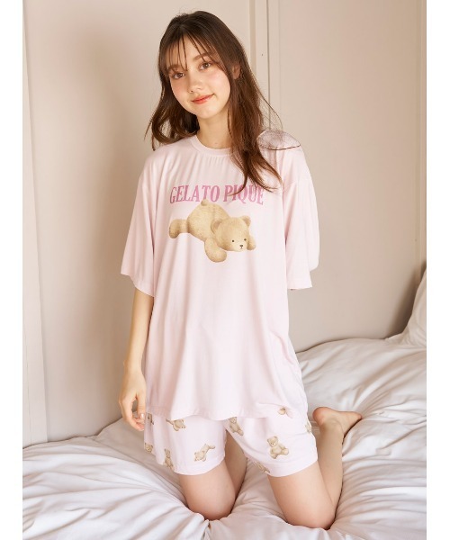 gelatopiqueルームウェアセット　未使用ピンク セール】【ONLINE限定】【接触冷感】ベアワンポイントTシャツ